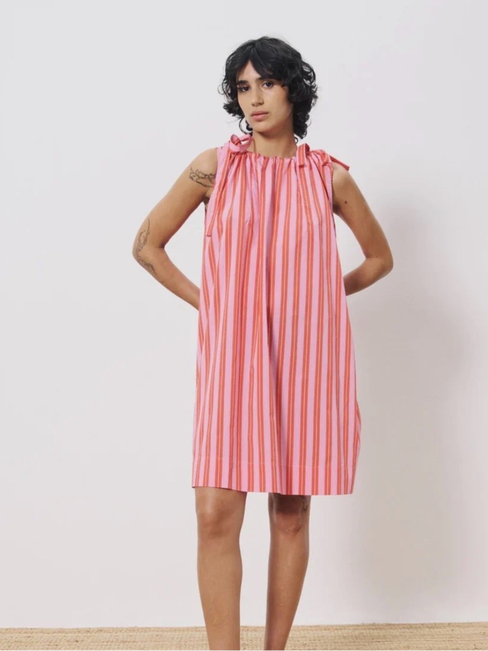 Frnch aelia striped red and pink mini shift dress   size small